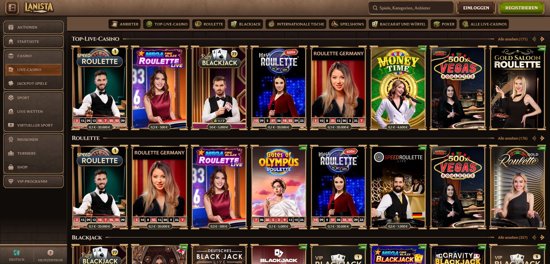 Live casino — Lanista Casino